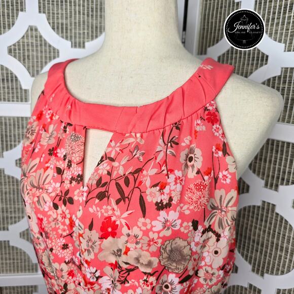 Rabbitt Rabbit Rabbit Designs Coral Floral Keyhole Chiffon Maxi Dress Size 12 - Picture 2 of 16